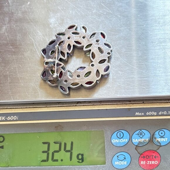 VTG Solid Sterling Silver 925 Multi-Gemstone Circle Brooch Size 1.25" Length - Picture 13 of 13